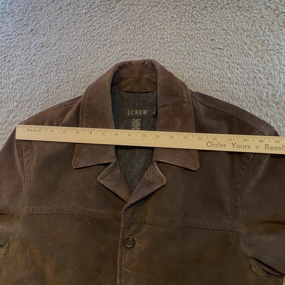 Vintage J.CREW Suede Leather Jacket Mens Small Wool Quilted Lined Overcoat Barn - Picture 11 of 13